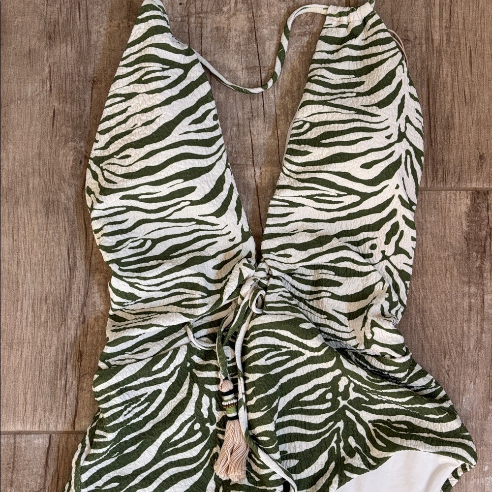 Costa Linda Green Zebra Print Halter Swimsuit- NWT - Picture 2 of 5